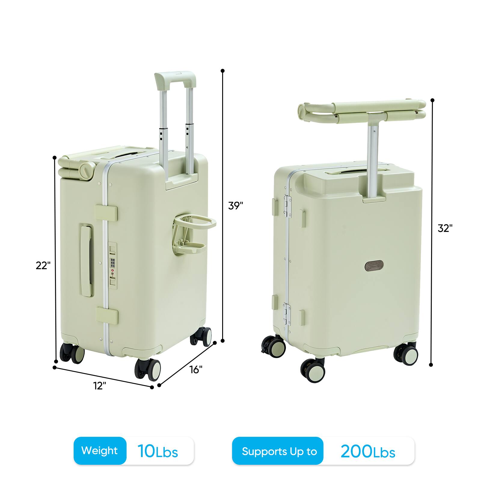 39" 32" 22" 12" 16"  
Weight: 10Lbs  
Supports Up to 200Lbs