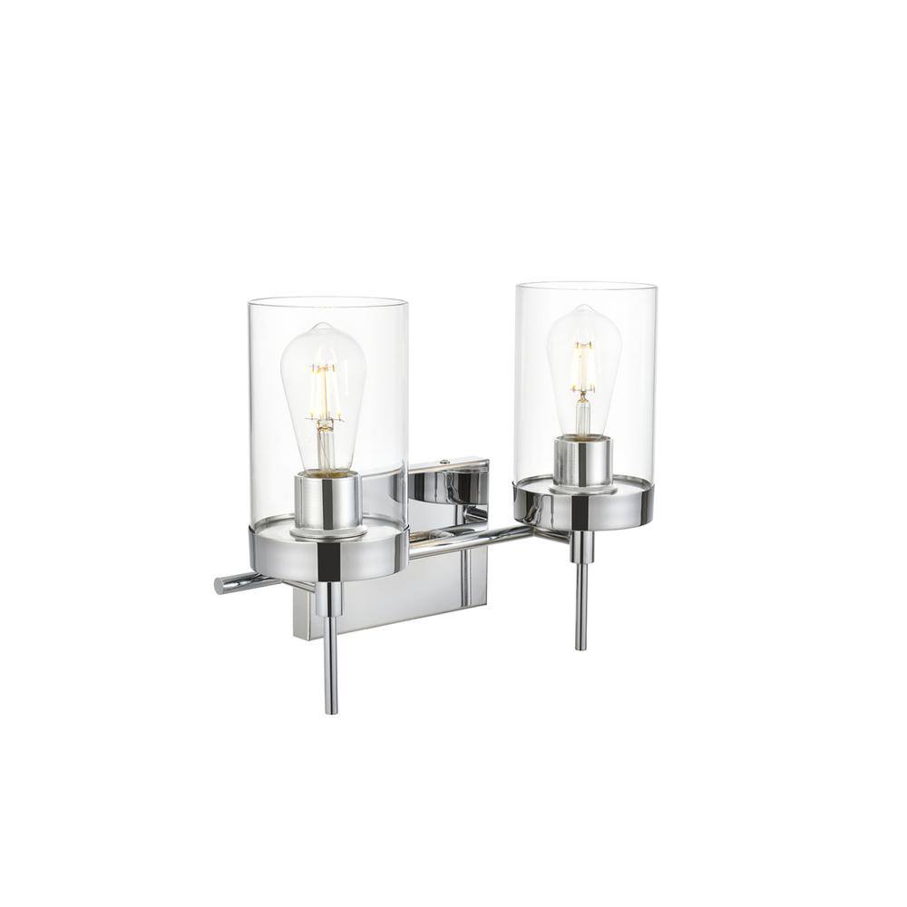 Back. Living District - Benny 2 light Chrome and Clear Bath Sconce - Chrome And Clear.