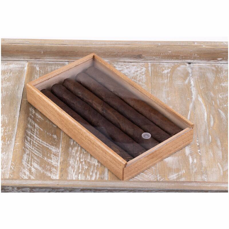 Alt View 4. Prestige - 5 Cigar Promotional Box with Sliding Top - Clear Finish.
