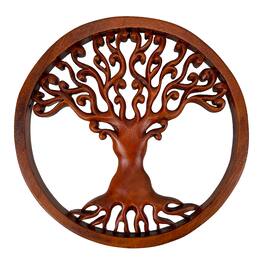 Zeckos - Hand Carved Mahogany Tree Of Life Wood Wall Plaque - 11.5 Inches in Diameter - Boho Style - Brown