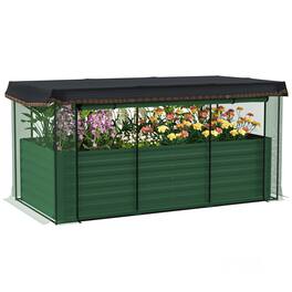 Outsunny - 7.3 x 3.4 x 2 ft Galvanized Raised Garden Bed with Crop Cage Plant Protection Net and Shade Cloth Roof - Green