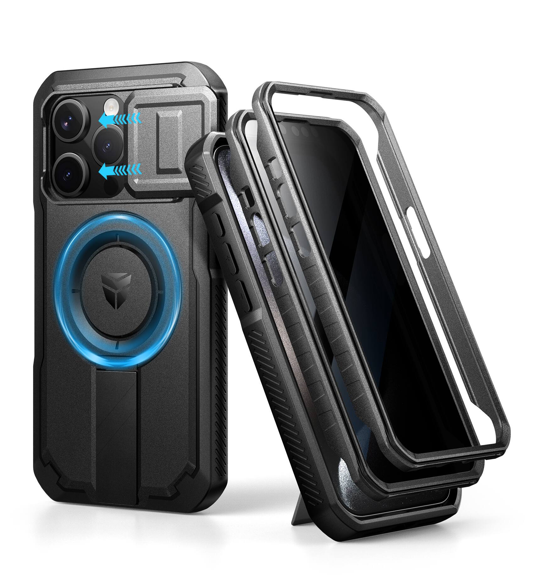 Angle. Dexnor - Case for iPhone 15 Pro Case with Privacy Screen Protector Compatible with MagSafe Rugged Bumper Case Protective Cover - Privacy Black.