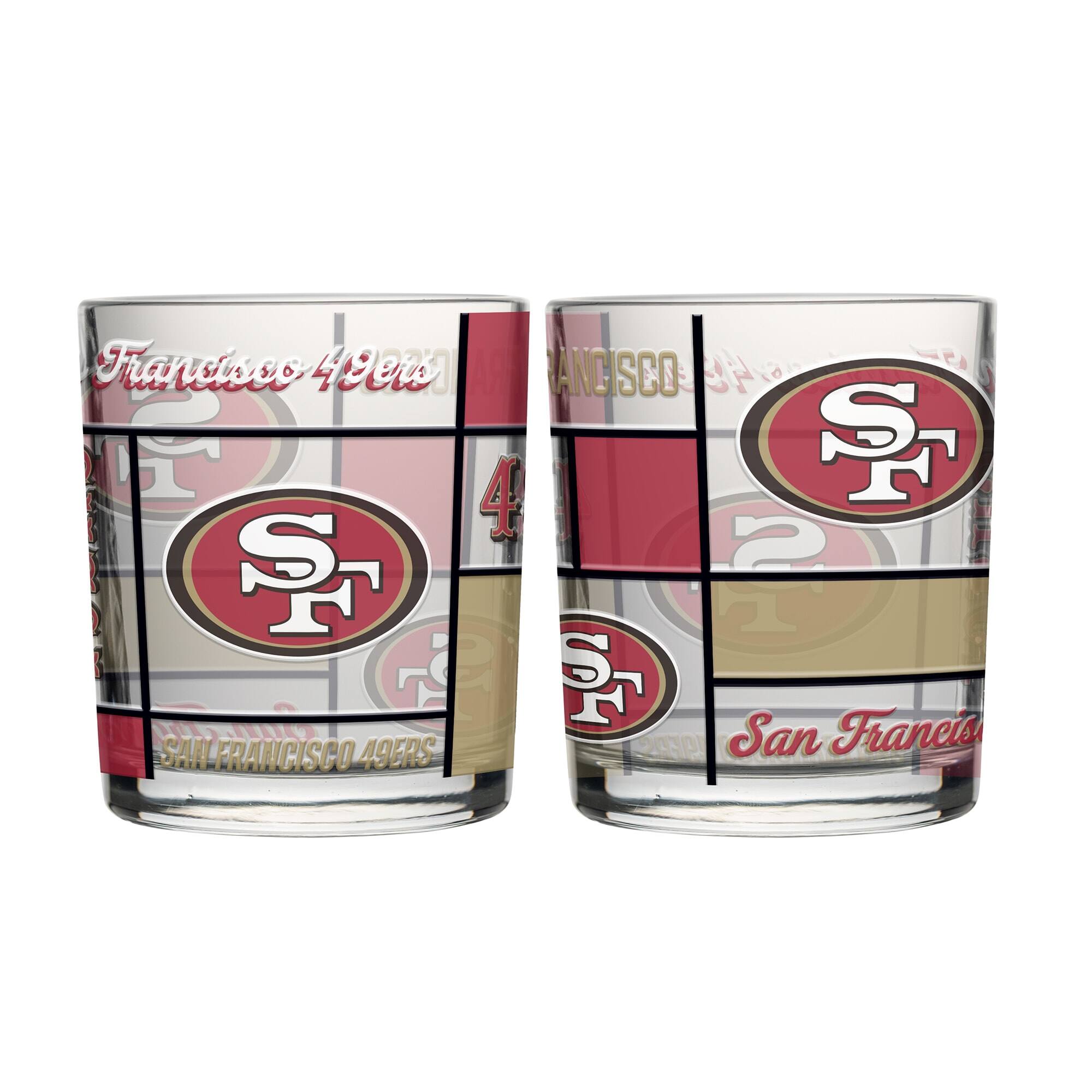 Logo Brands - San Francisco 49ers 12oz. Quilted Stained Two-Pack Rocks Glass Set - Multicolor