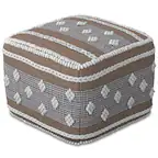 Front. Simpli Home - Mapleton Boho Square Pouf in White, Beige, Grey Polystyrene Filling - White, Beige, Grey.