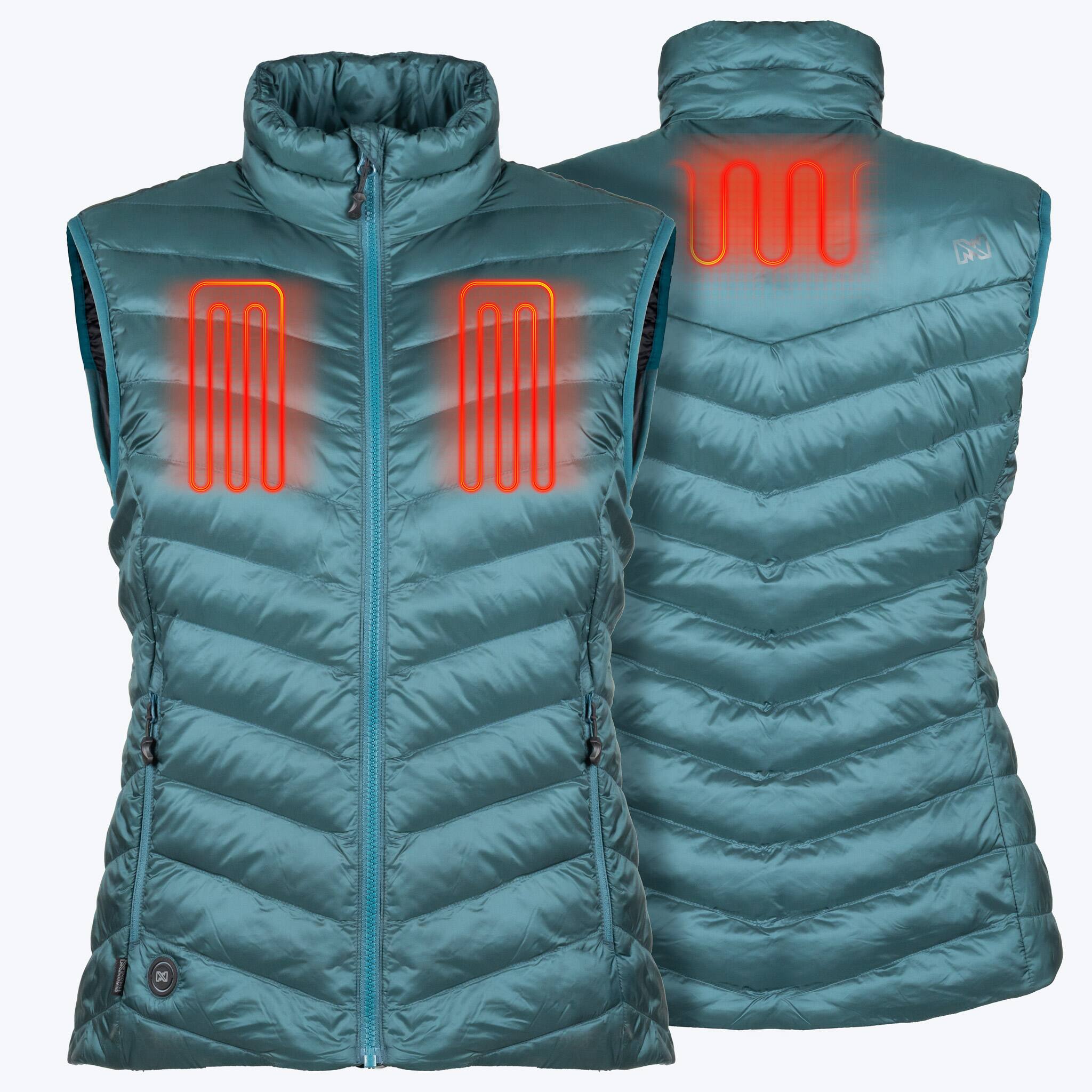 Angle. Mobile Warming - Women's Backcountry Xtera Heated Vest - Teal.