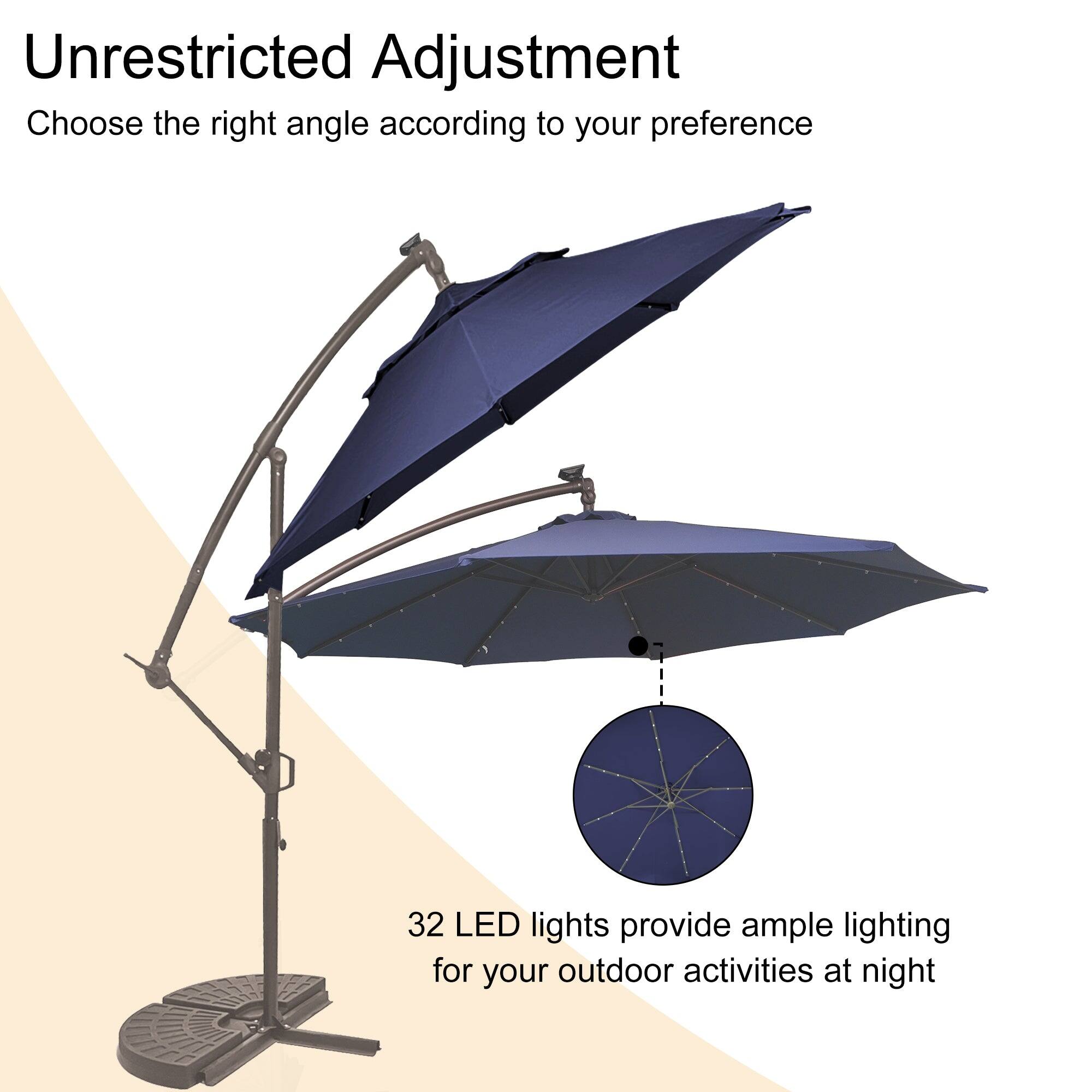 Unrestricted Adjustment  
Choose the right angle according to your preference  

32 LED lights provide ample lighting for your outdoor activities at night