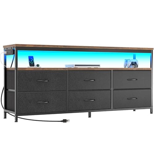 Hirose Alice - Led Tv Stand For Bedroom 55 Inch Fabric Dresser With Power Outlets Entertainment Center 60 50 6 Drawer Chest O - Rustic Brown-47inch