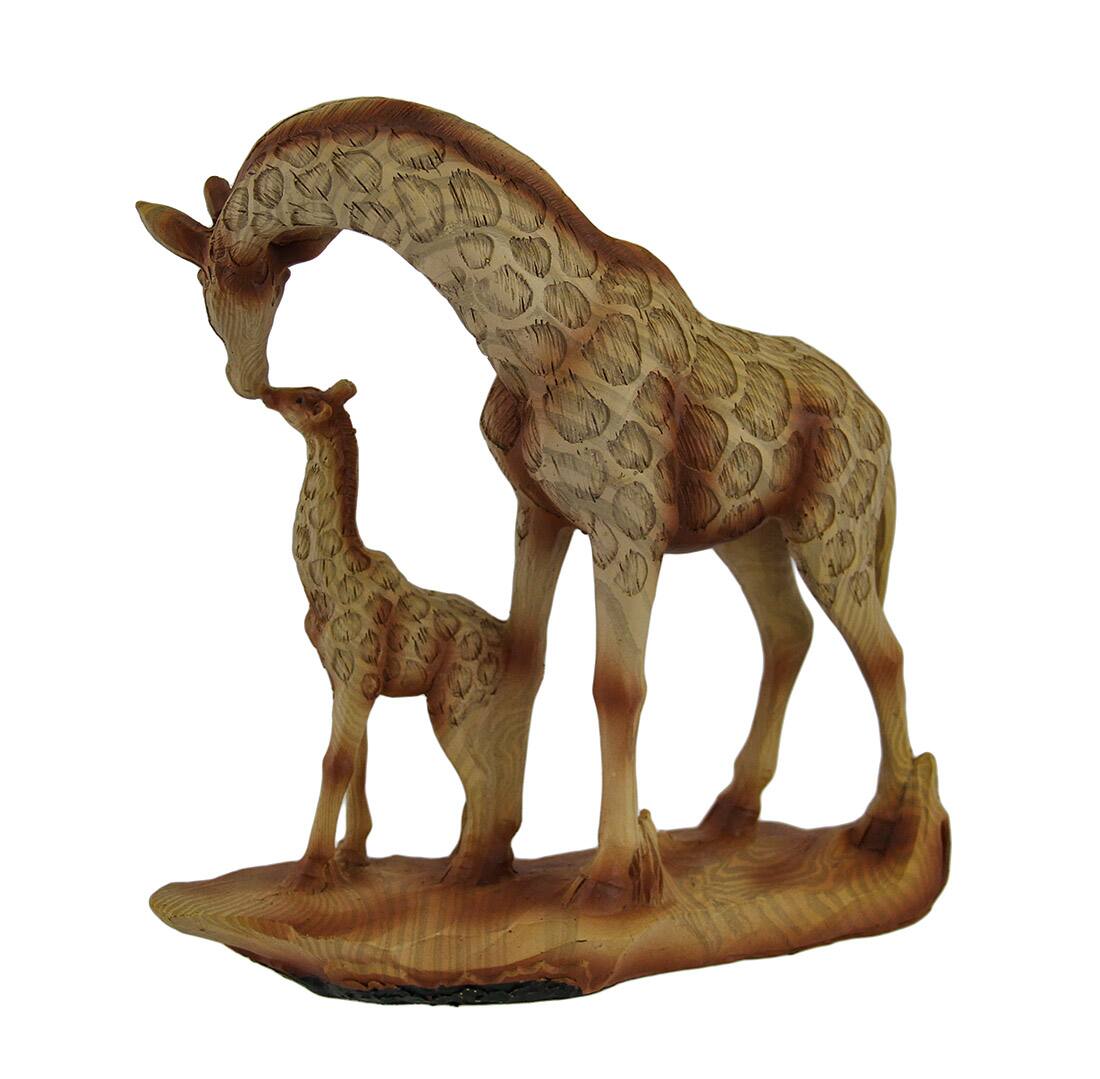 Alt View 1. Zeckos - A Mother's Love Giraffe and Calf Wood Finish Statue - Tan.