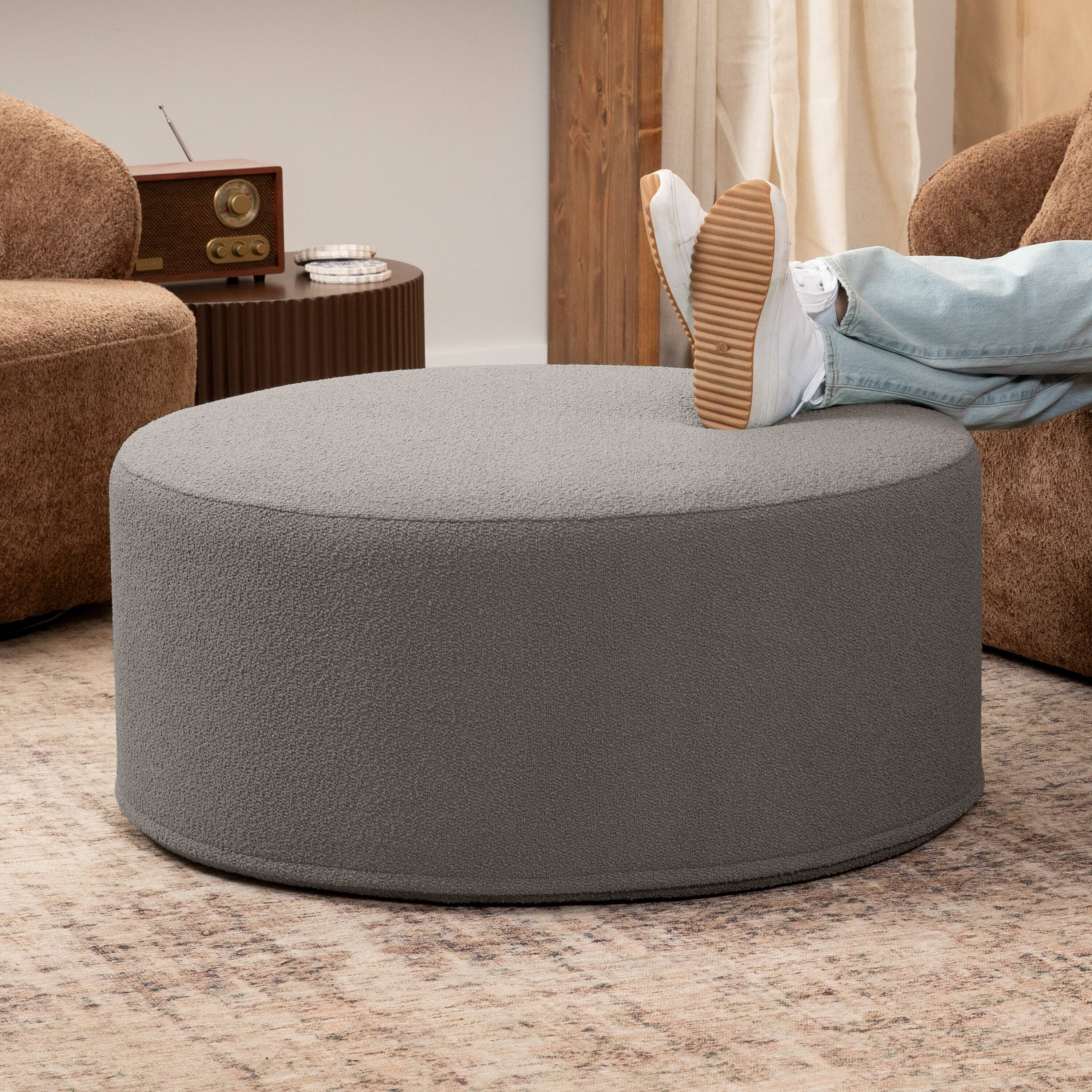 Angle. Jaxx - Jaxx Candler Round Couch Oversized Giant Coffee Table Ottoman, Kid Safe with Removable Cover, Boucle Dark Grey - Boucle Dk Grey.
