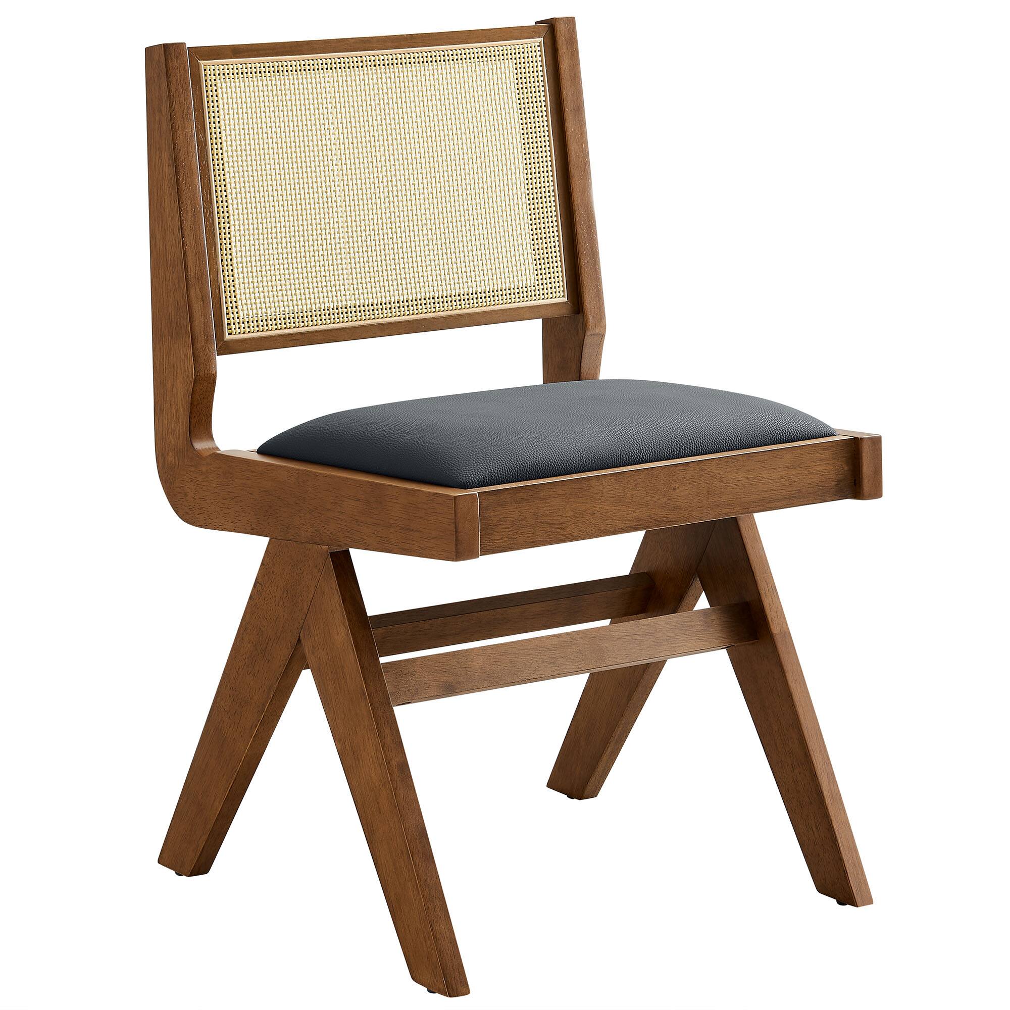 Back. Modway - Thera Vegan Leather and Cane Dining Side Chairs Set of 2 by Modway - Black.