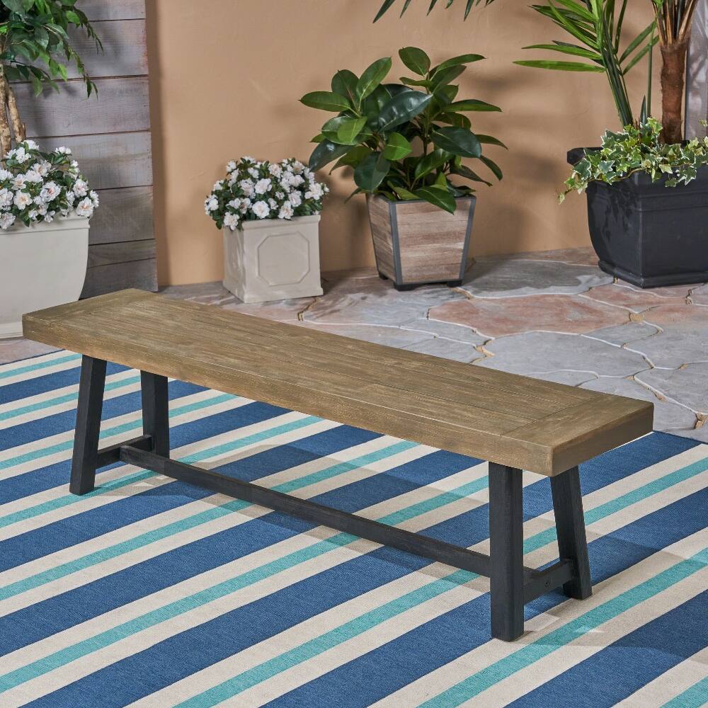 Alt View 1. Ropilly - Ropilly Acacia Wood Outdoor Dining Bench Sandblast Gray Patio Bench with Black Legs for Backyard Garden - Sandblast Gray.