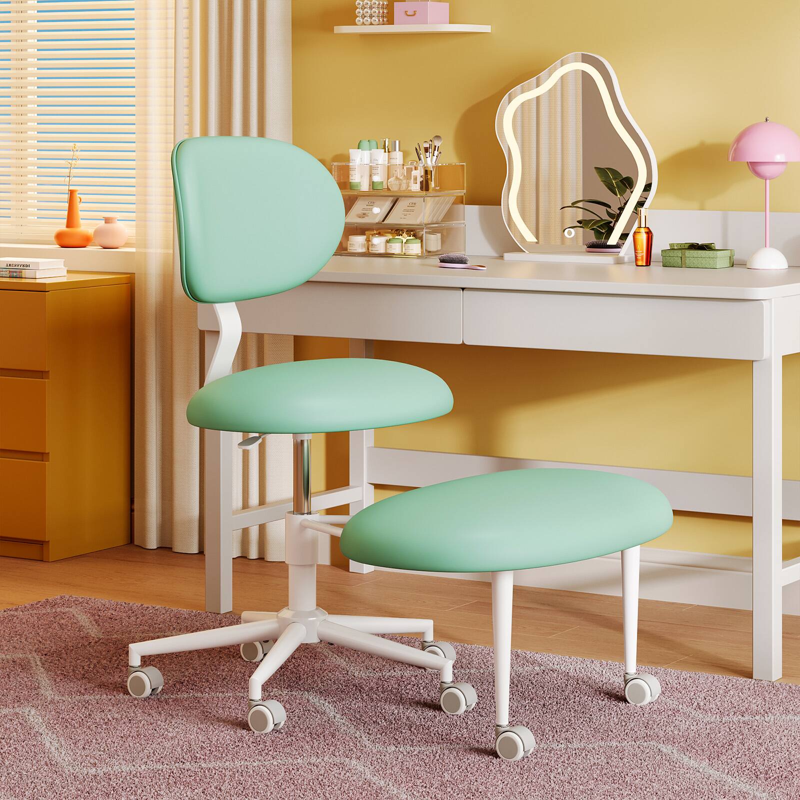 Pinmoco - Upholstered Office Chair Adjustable Height Ergonomic Office Chair with Lumbar Support and Wheels - Green