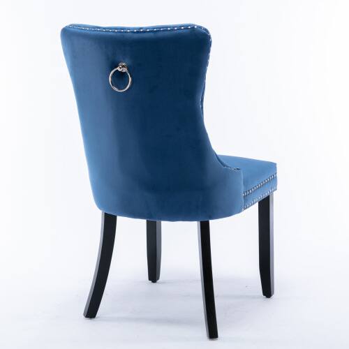 Alt View 2. LUCKY ONE - Assembled Tufted Velvet Dining Chair Set of 2 with Wood Legs Nailhead Trim High Back - Blue.