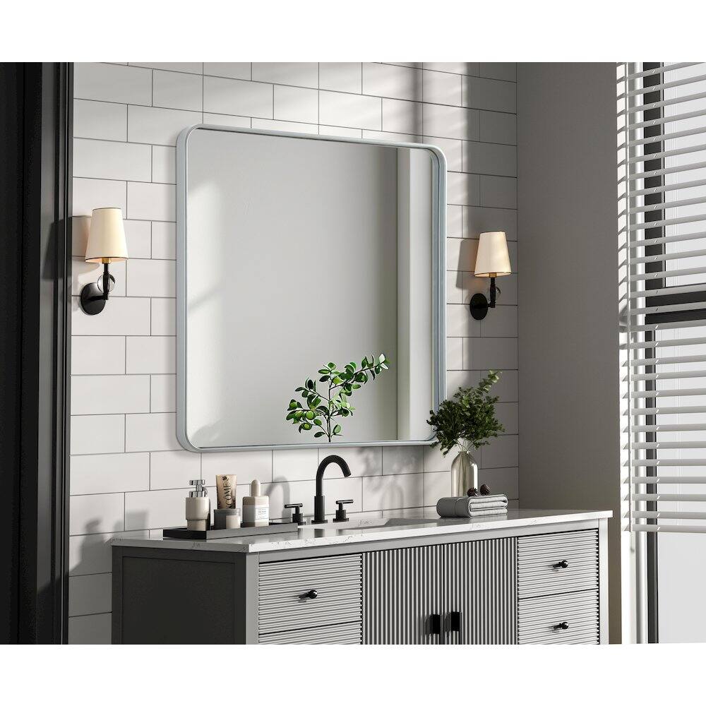 Alt View 2. Elegant Decor - Contour Metal Rectangle Mirror 36x36 in Silver - Silver.