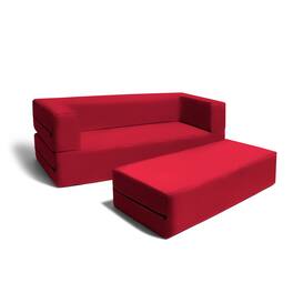 Jaxx - Zipline Kids Sofa & Large Ottoman, 3 in 1 Fold Out Sofa, Big Kids Edition - Cherry
