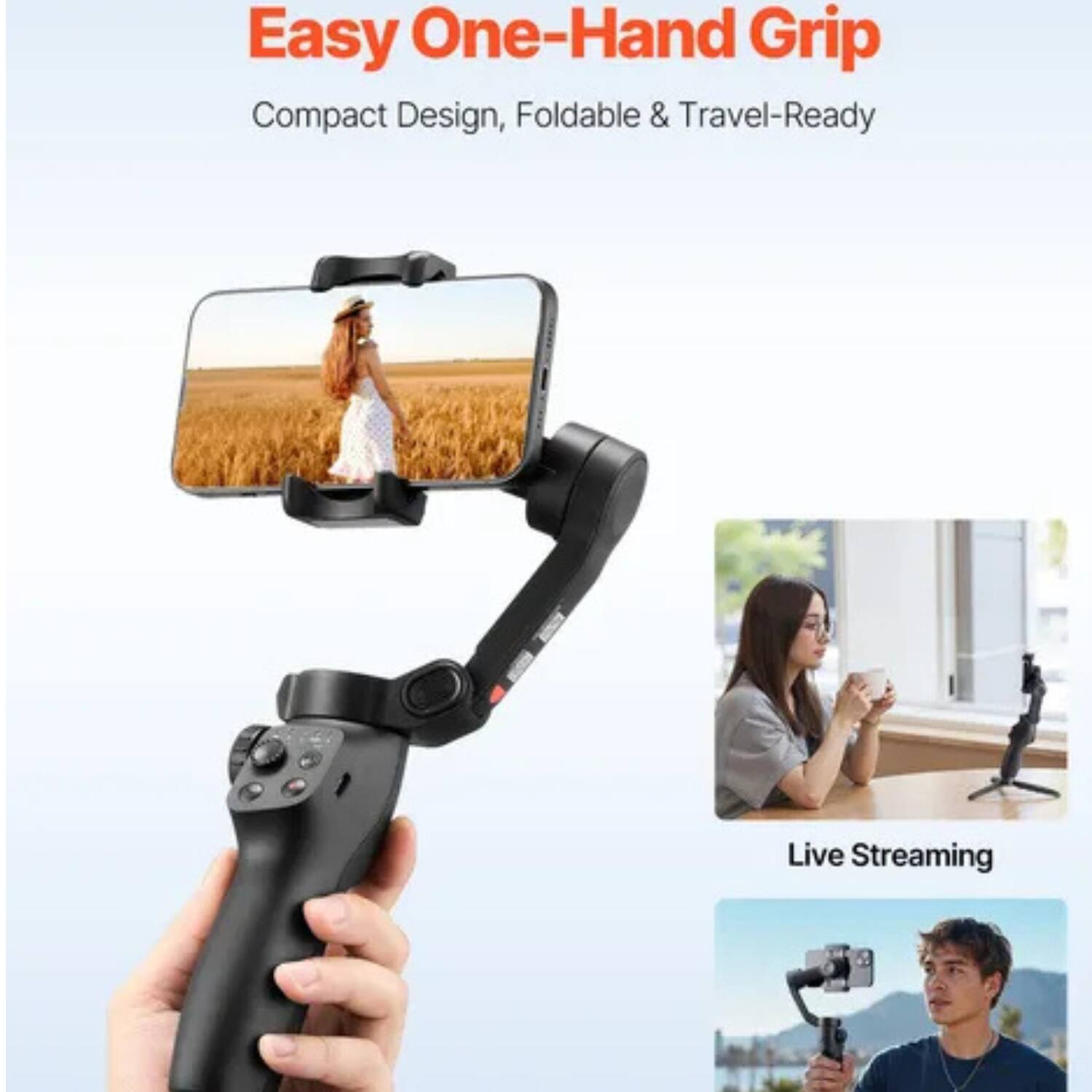 Angle. Stock Preferred - 3-Axis Gimbal Stabilizer for Smartphone - Black.