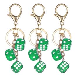 Unique Bargains - 3pcs Lucky Dice Keychain Charm, Resin 3D Cube Mini Dice Keyrings Holder w/ 3 Pendants for Bag, Wallet, Purse, Car, Phone - Green