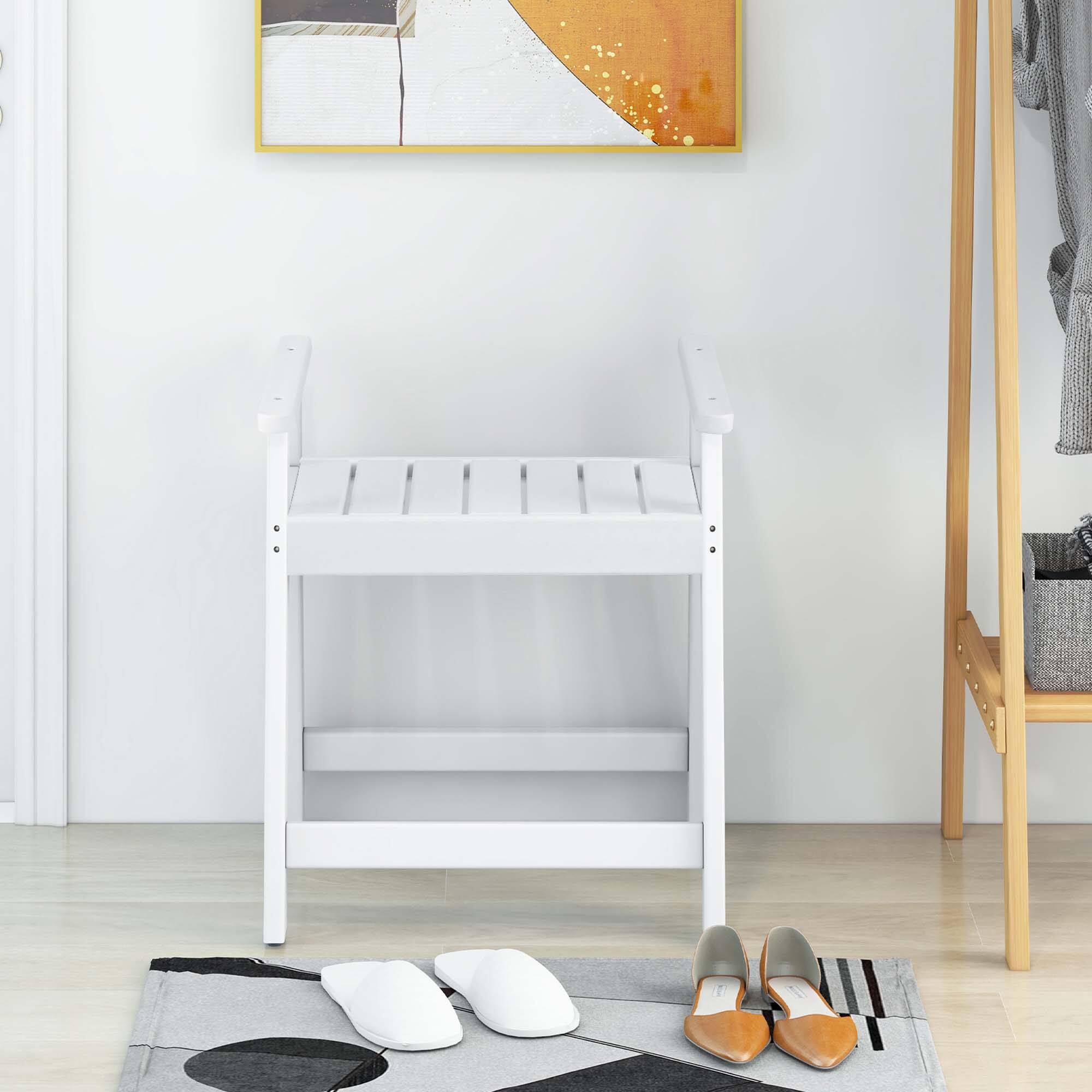 Alt View 4. Costway - Heavy Duty Waterproof HDPE Shower Bench Bathroom Shower Chair with Armrest - White.