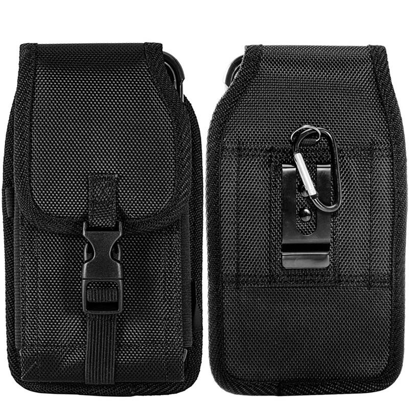 Back. LUXMO - LUXMO Large Vertical Universal Nylon Phone Pouch with Front Buckle - Black - Black.
