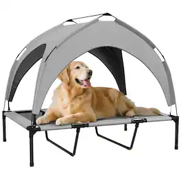 Pawhut - Dog Bed with Canopy, Raised Outdoor Pet Bed for Camping with Washable Breathable Mesh - Light Gray