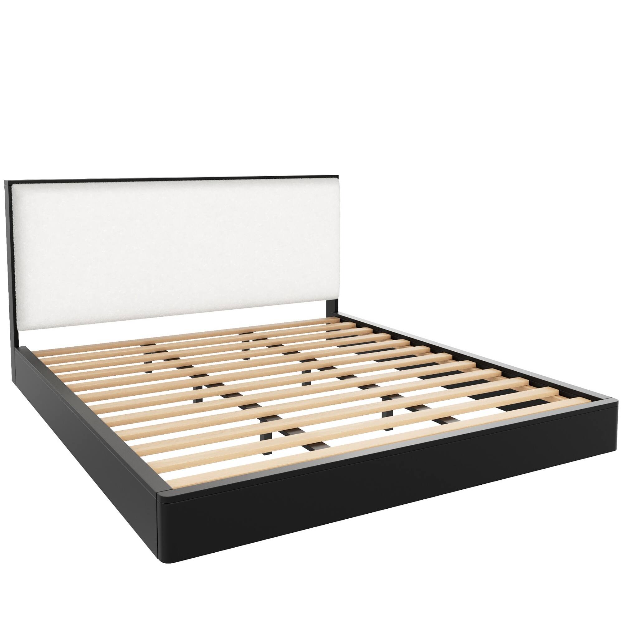 Alt View 1. Whisen - King Size Platform Bed Frame with Upholstered Headboard - Black.