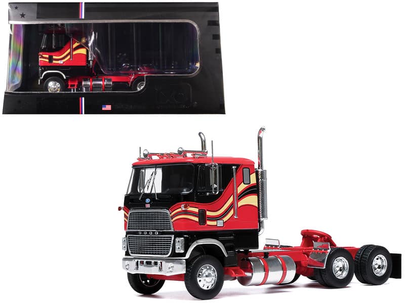 1985 Ford CL 9000 Truck Tractor 1/43 Diecast Model by IXO Models - Red and Black with Graphics
