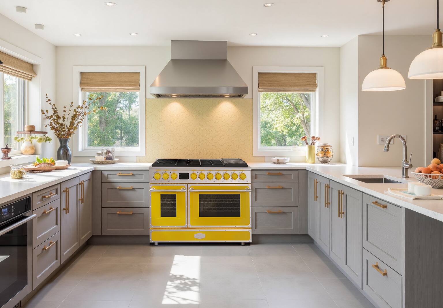 Alt View 8. Akicon - Akicon 6.7 Cu.ft Freestanding Gas Rapid Convection Range with 8 Sealed Burners and Cast Iron Grates in Lemon Chrome - Lemon Chrome.