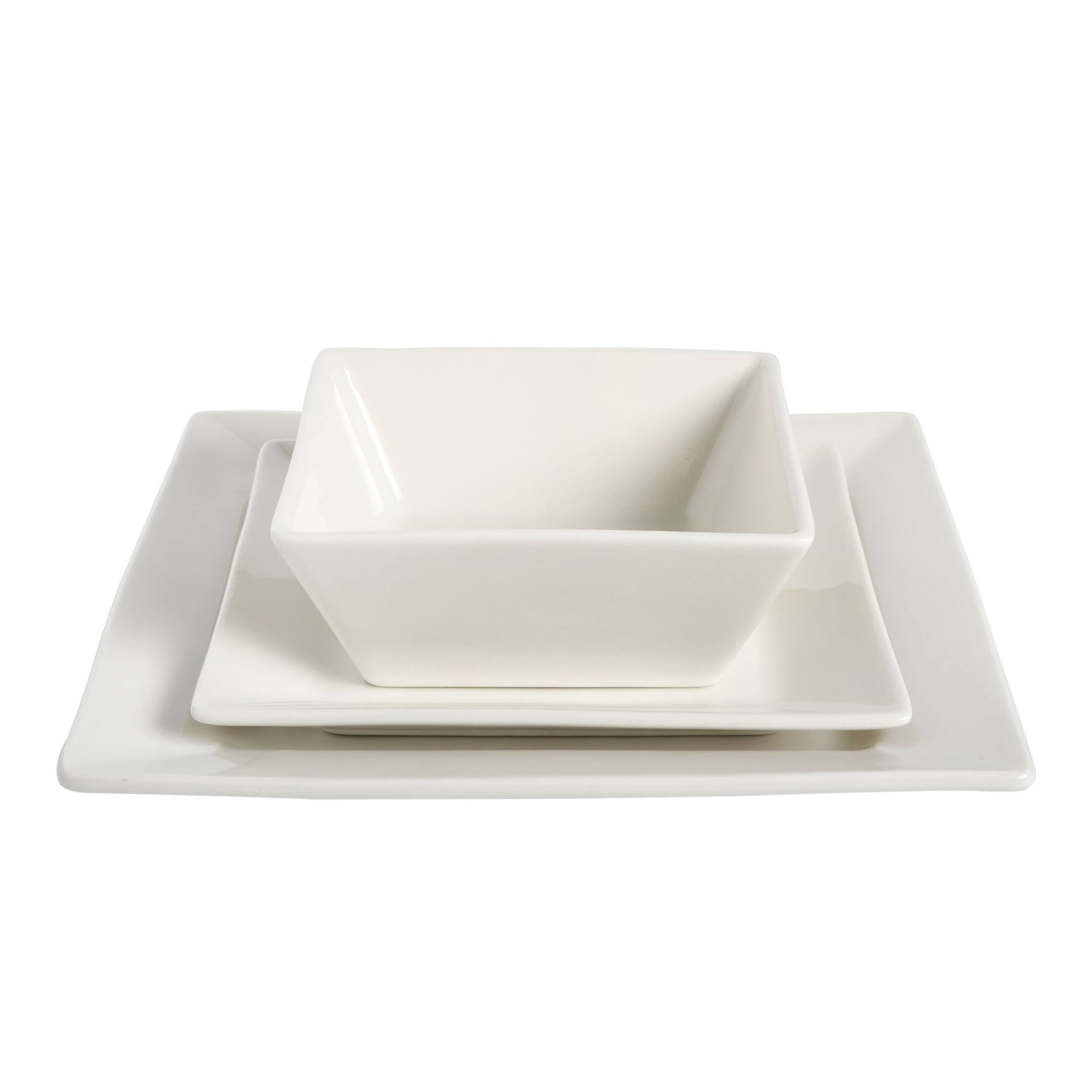 Alt View 2. Gibson - Gibson Everyday Hard Square 12 Piece Fine Ceramic Dinnerware Set in White - White.