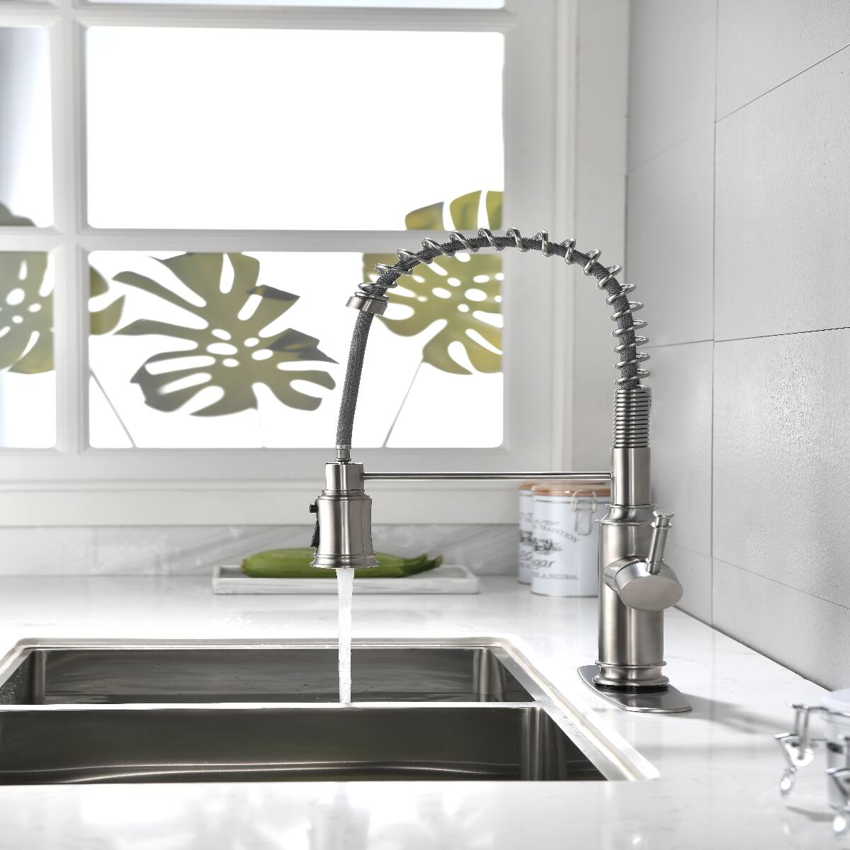 Front. Ropilly - Ropilly Brushed Nickel Single Handle Pull Down Kitchen Faucet with Spring Design and Spot Resistant Stainless Finish - Brushed Nickel.
