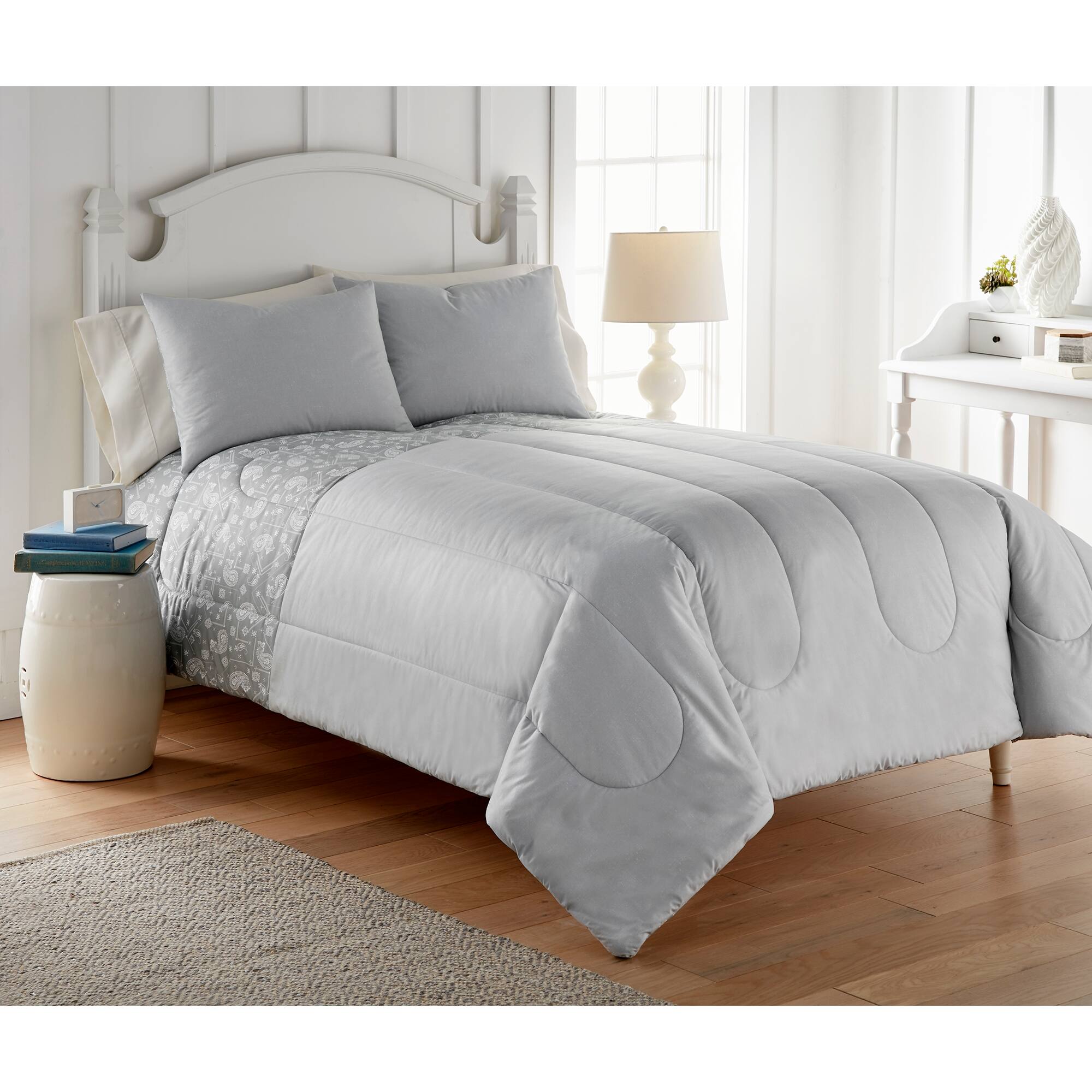 Alt View 3. Shavel Home Products - Micro Flannel 6 in 1 Comforter Set, Twin, Gray Paisley - Gray paisley.