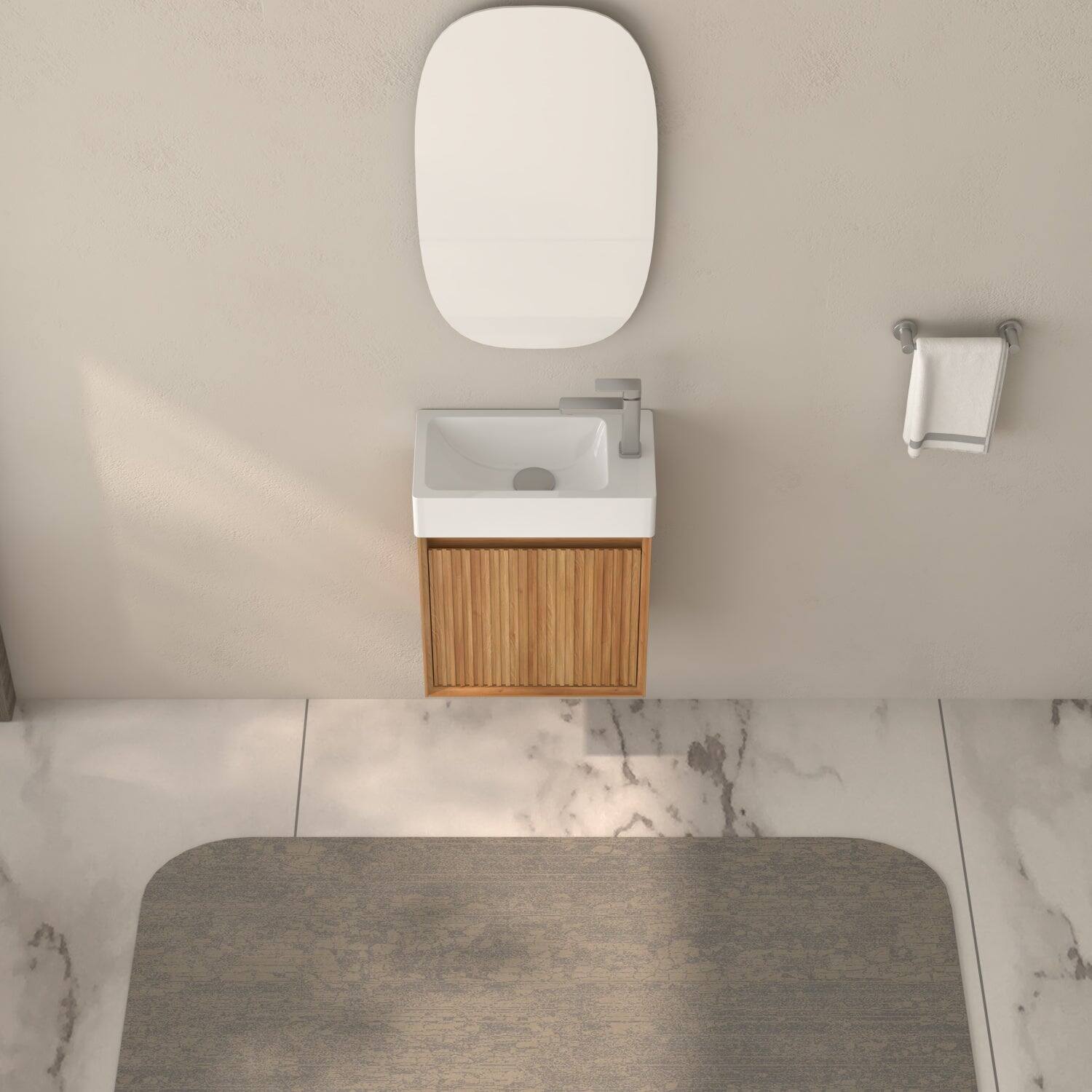 Alt View 5. Boyel Living - 16 in Wall-Mounted Bathroom Vanity with White SMC Resin Basin Acacia Solid Wood Look Soft-Close Door Space-Saving Design - Acacia.