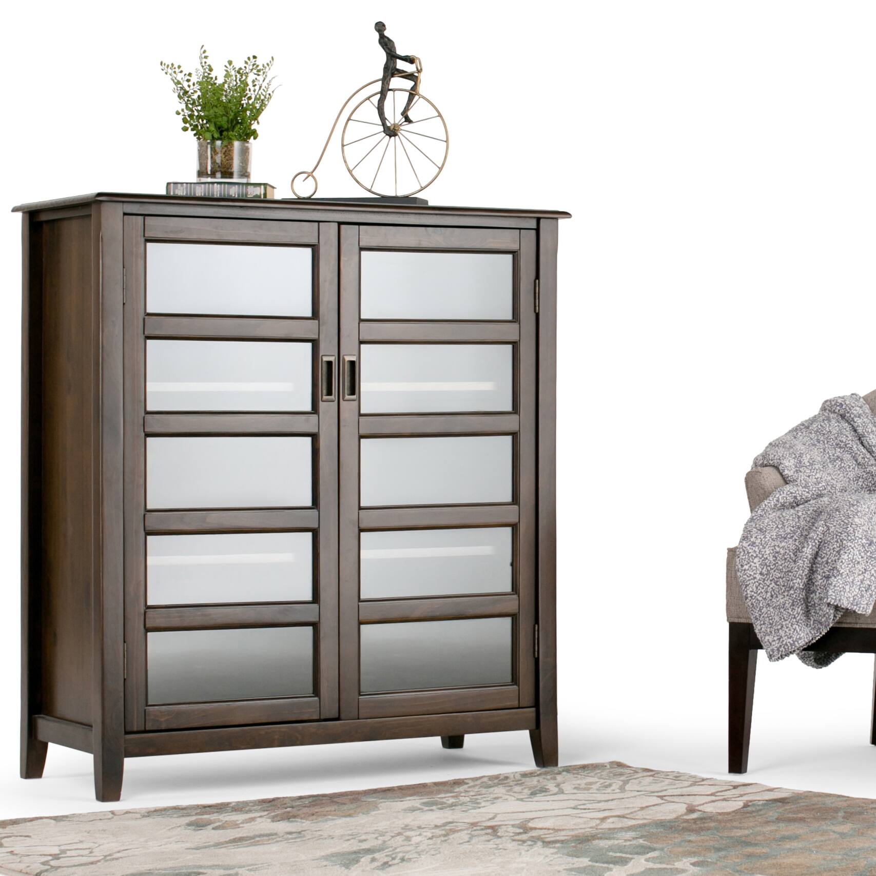 Left. Simpli Home - Burlington Medium Storage Cabinet - Mahogany Brown.