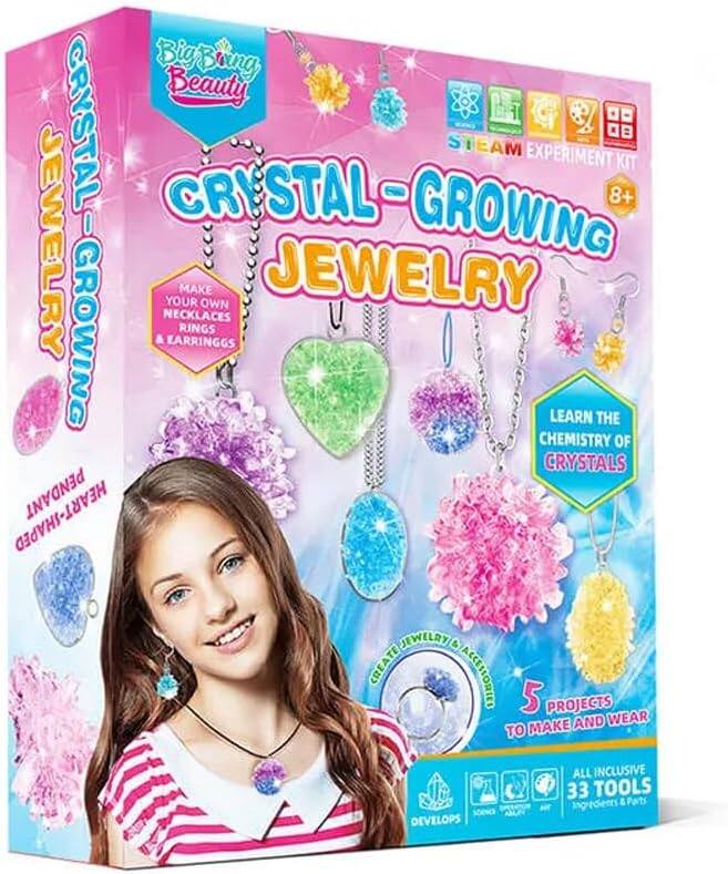 BigBring Big Beauty STEAM EXPERIMENT KIT CRYSTAL-GROWING JEWELRY 8+ YOUR OWN JEWELRY NECKLACES RINGS & EARRINGGS LEARN THE CHEMISTRY OF CRYSTALS HEART-SHAPED PENDANT JEWILAY & CREATE ACCESSORIES 5 PROJECTS TO MAKE AND WEAR DEVELOPS ALL INCLUSIVE 33 TOOLS Parts