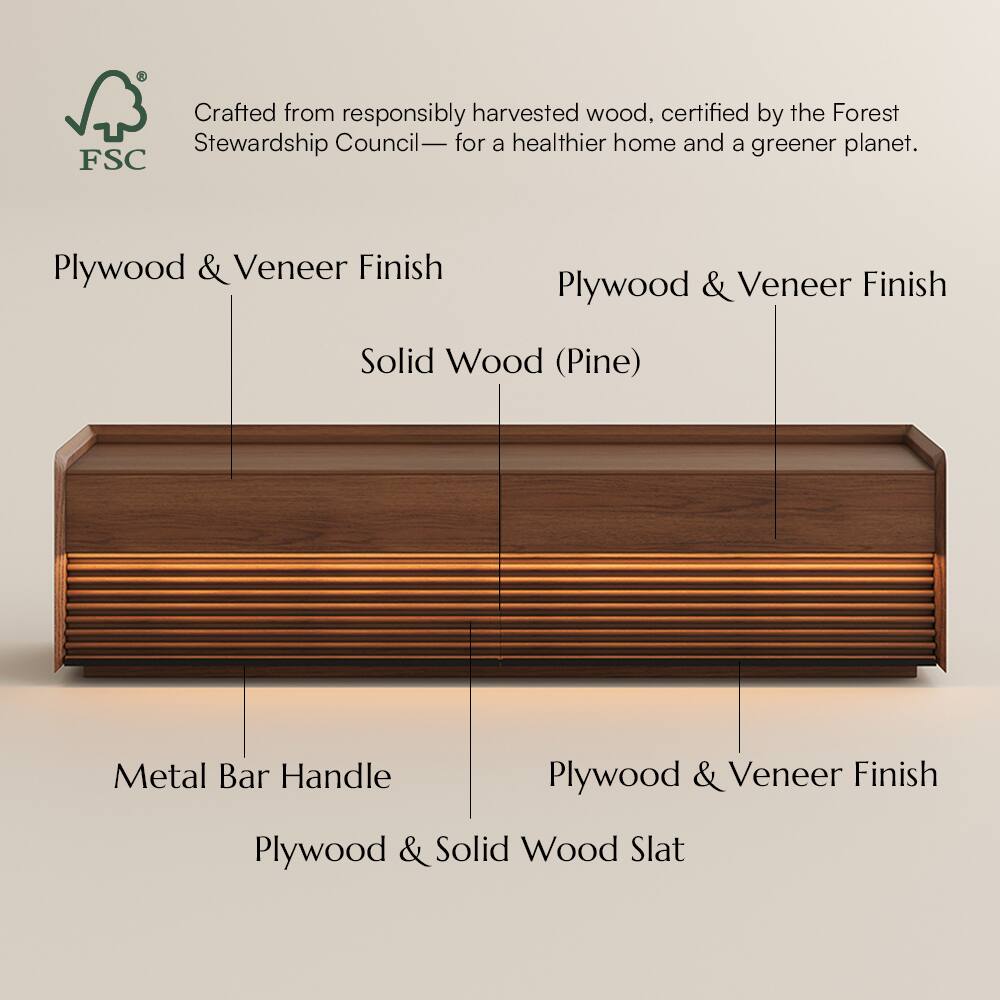 Crafted from responsibly harvested wood, certified by the Forest Stewardship Council— for a healthier home and a greener planet.

Plywood & Veneer Finish  
Solid Wood (Pine)  
Metal Bar Handle  
Plywood & Veneer Finish  
Plywood & Solid Wood Slat