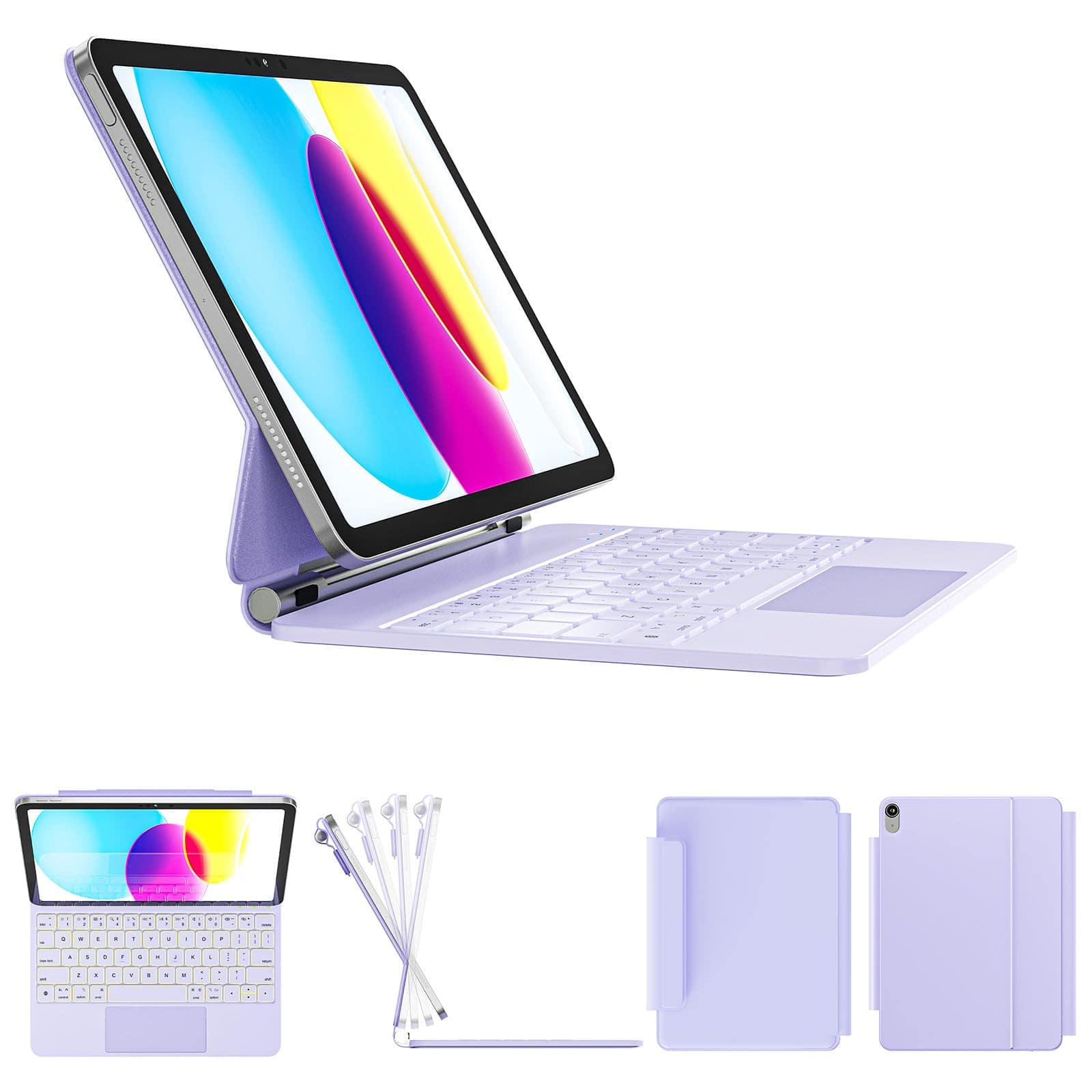 Pacoar Cade - For Ipad 11th(a16 2025)/10th Generation Case With Magic 2022 Springy Backlit Keys Stain-resistant Surface Multi-touch - Purple