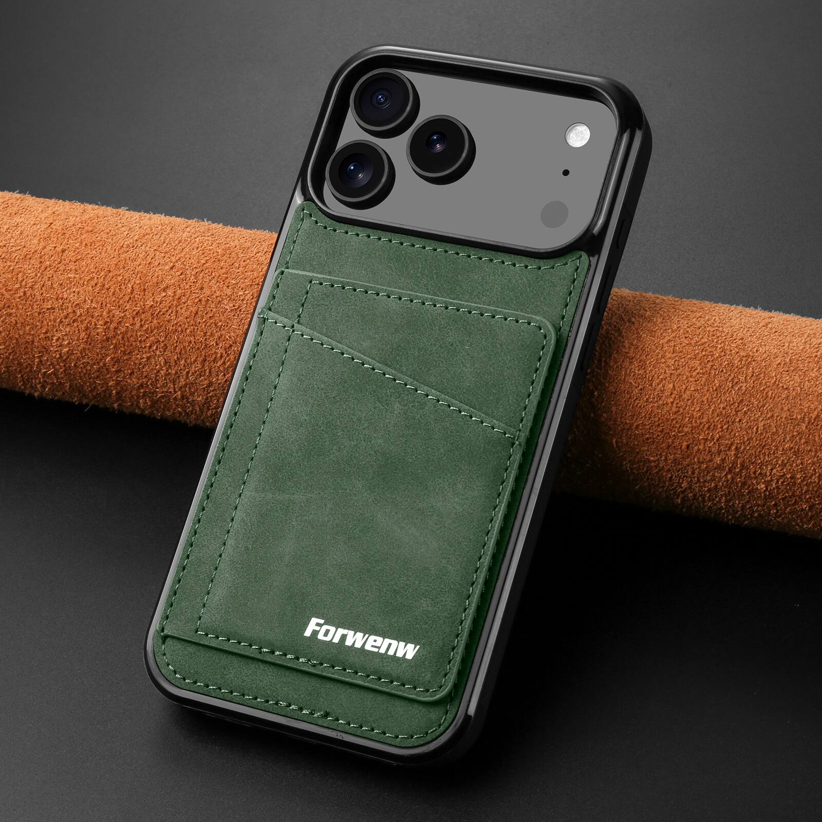 Alt View 1. Dteck - Dteck RFID Blocking Back Wallet Case for iPhone 17 Pro Max, Shockproof PU Leather Kickstand Rugged Cover - Green.