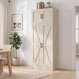 Aheaplus - 71" Tall Farmhouse Storage Cabinet - Barn Doors & Adjustable Shelves, Versatile Pantry for Home - White Oak