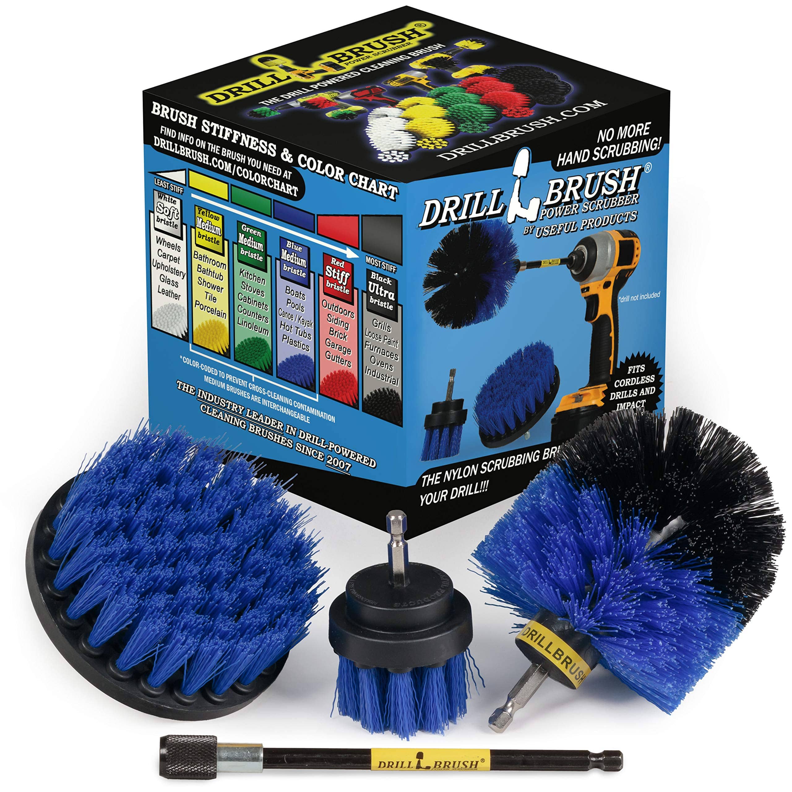 Drillbrush - 4 PC Marine Spin Brush Set - Kayak - Raft - Boat - Canoe - Inflatable - Fishing Boat - Pond Scum