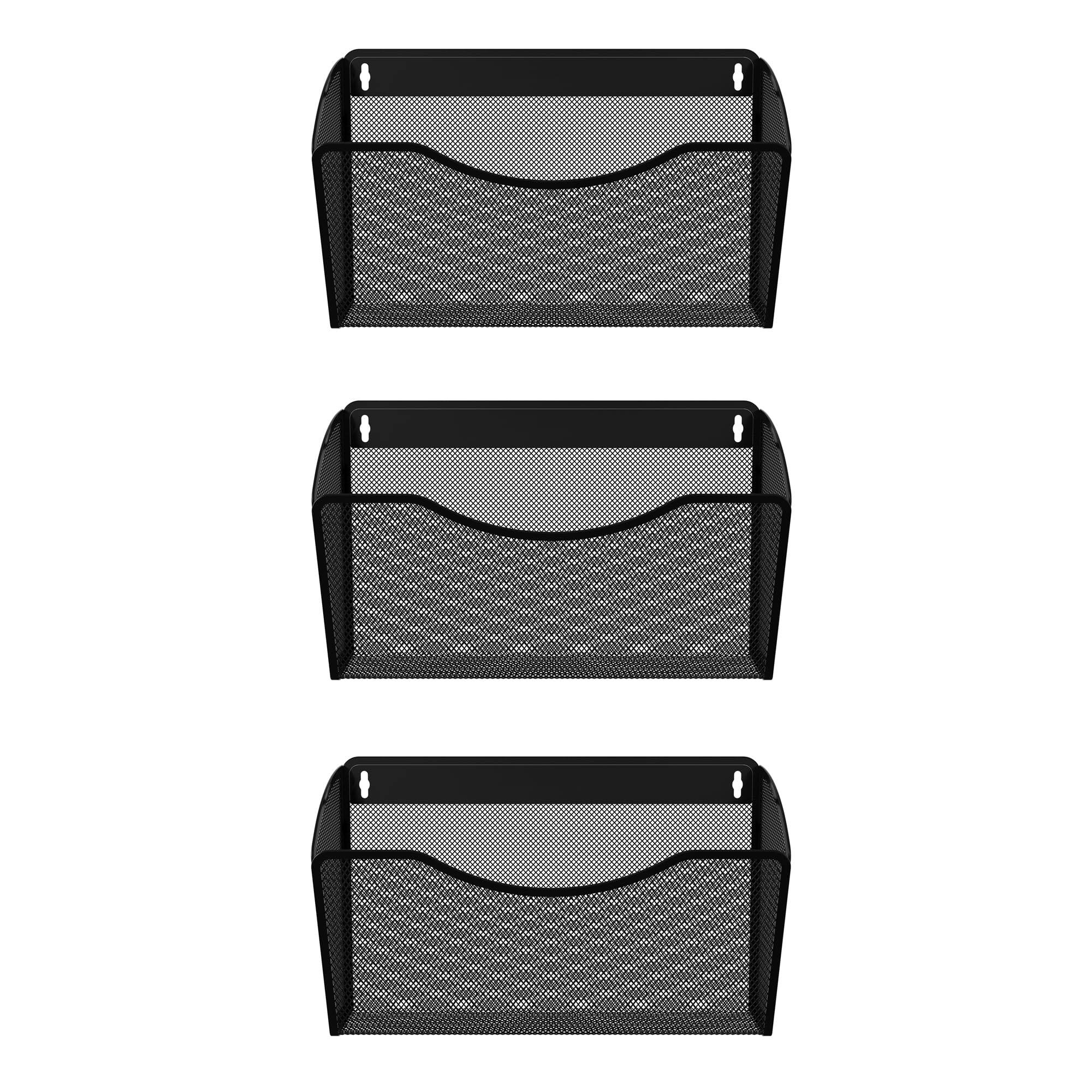 Alt View 2. Dapper Styles - Wall File Organizer 3 Single Pocket Mesh Hanging Folder For Lettera4 Size Folders Mounted Vertical Mail Hol... - Black-3 Pockets.
