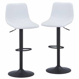 LeisureMod - Tilbury Modern Adjustable Bar Stool with Footrest, 360-Degree Swivel Hydraulic Counter Height Stool Set of 2 - White