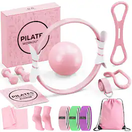 Stylel Star - Pilates Ring Women Home Workout Equipment Resistance Bands Ball Kit yoga Set For With 14'' Magic Circle Mini Starter - Pink