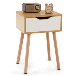 Costway - 1PC Nightstand End Side Sofa Table Storage Drawer Living Room with Solid Wood Leg - Natural