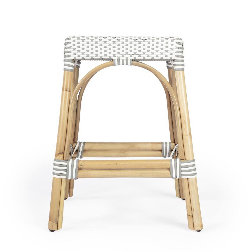 Back. Butler Specialty - Robias Rectangular Rattan 24.5" Counter Stool - Gray And White Dot.