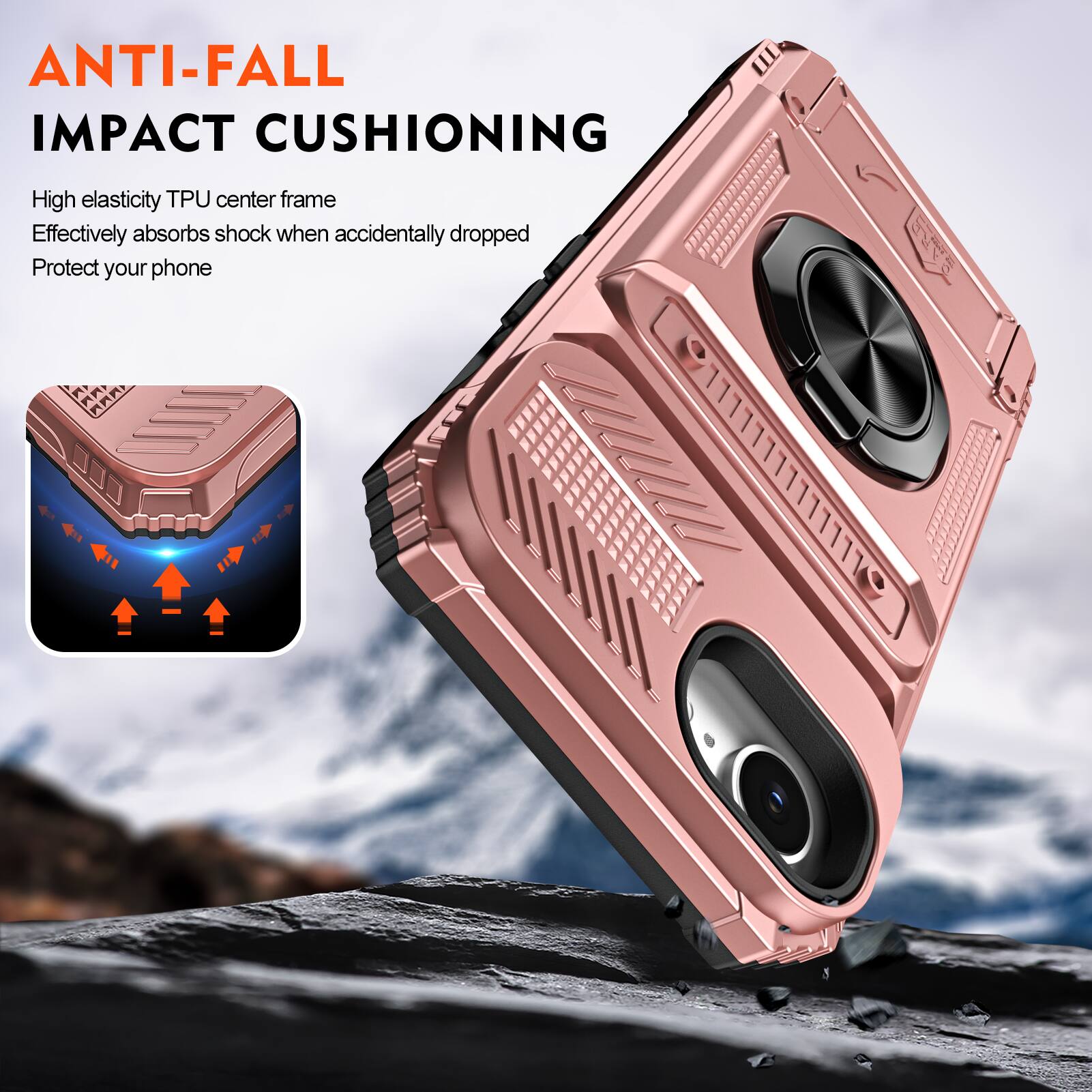 ANTI-FALL IMPACT CUSHIONING

High elasticity TPU center frame
Effectively absorbs shock when accidentally dropped
Protect your phone
