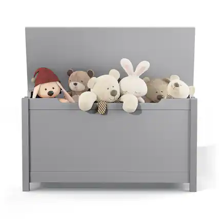 Front. Ecooso - Kids Toy Storage Organizer, Wooden Toy Box with Safety Hinged Lid for Toddlers, Ideal for Playroom or Bedroom Use - Gray.