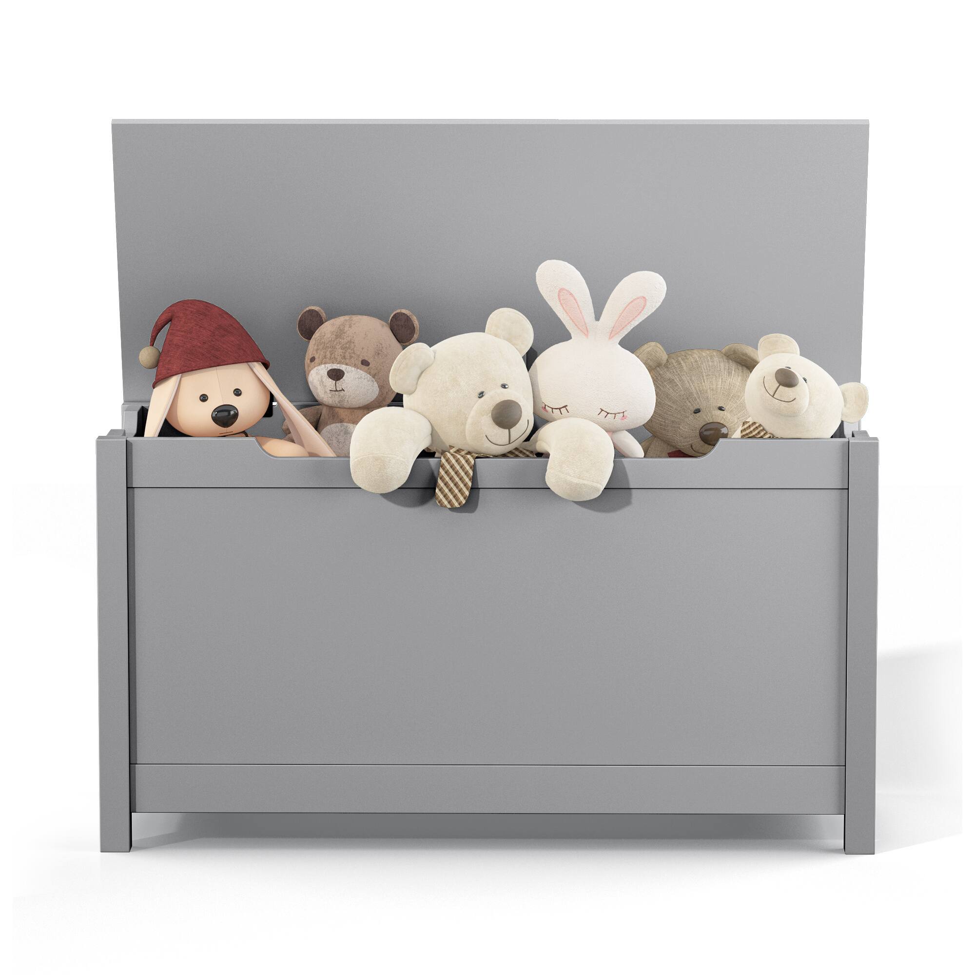Front. Ecooso - Kids Toy Storage Organizer, Wooden Toy Box with Safety Hinged Lid for Toddlers, Ideal for Playroom or Bedroom Use - Gray.