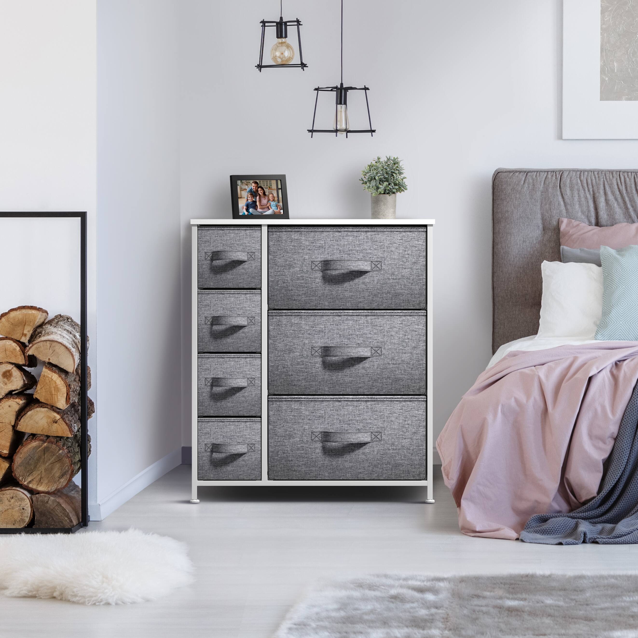 Angle. Sorbus - Sorbus Dresser with 7 Drawers - Storage Chest Organizer with Steel Frame, Wood Top, Handles, Fabric Bins - White.