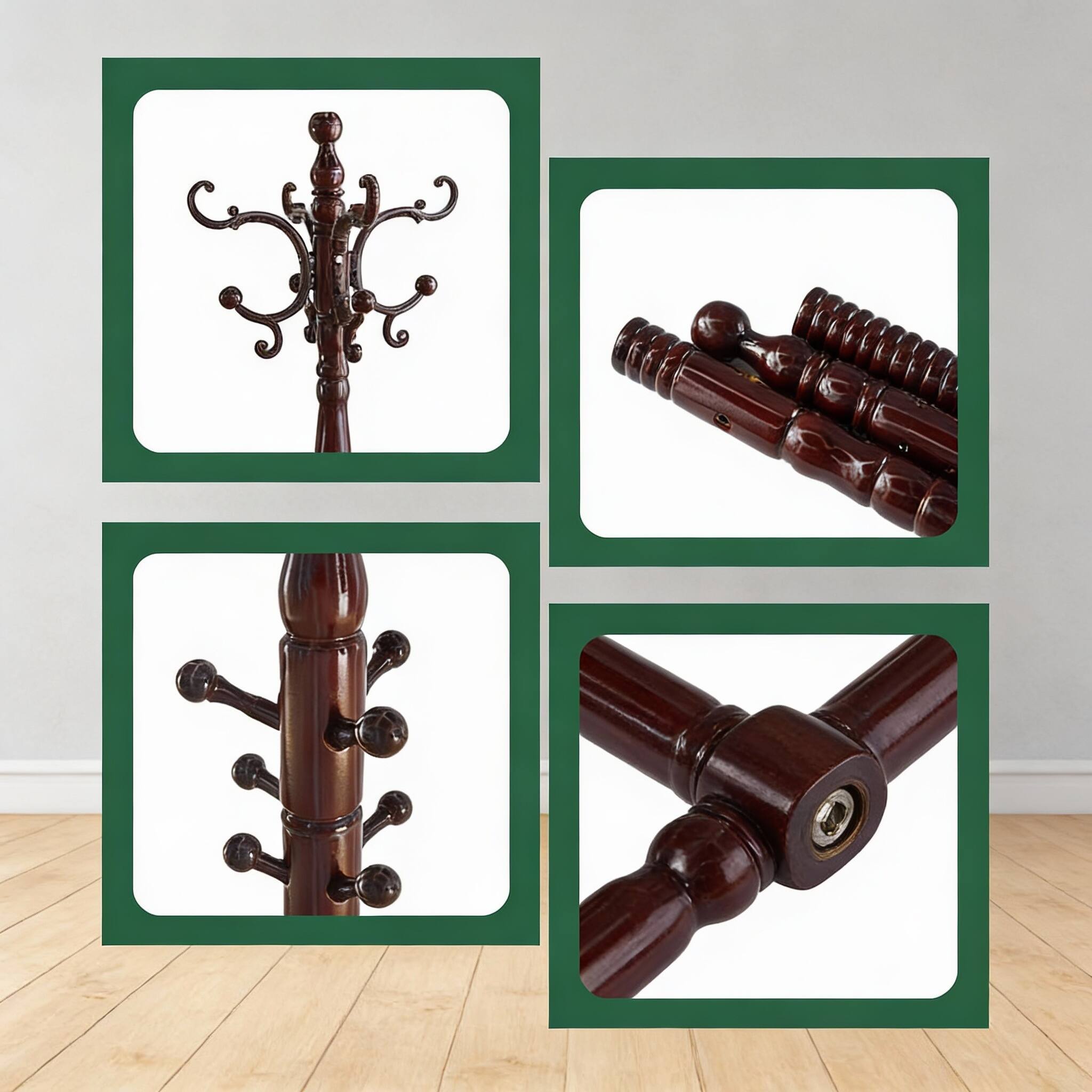 Alt View 2. Frangdom - Birch Wood Coat Rack 14 Hooks Round Base Adjustable Height Easy Assembly - Round Base 13.2"D x 13.2"W x 70.9"H.