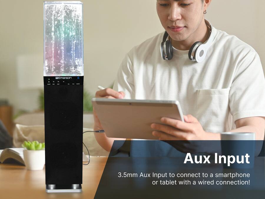 3.5mm Aux Input to connect to a smartphone or tablet with a wired connection!