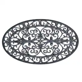 AmeriHome - Oval Shape Decorative Scrollwork Rubber Entry Mat 18 x 30 in. 2 Piece Set - Black